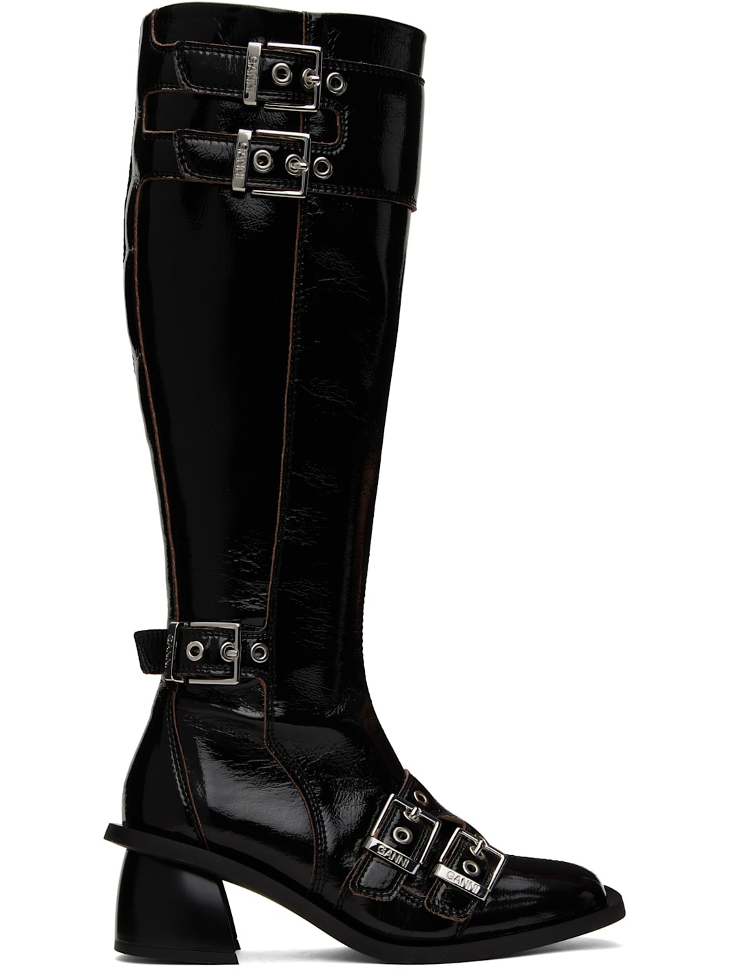 Black Feminine Buckle High Tall Boots - 1