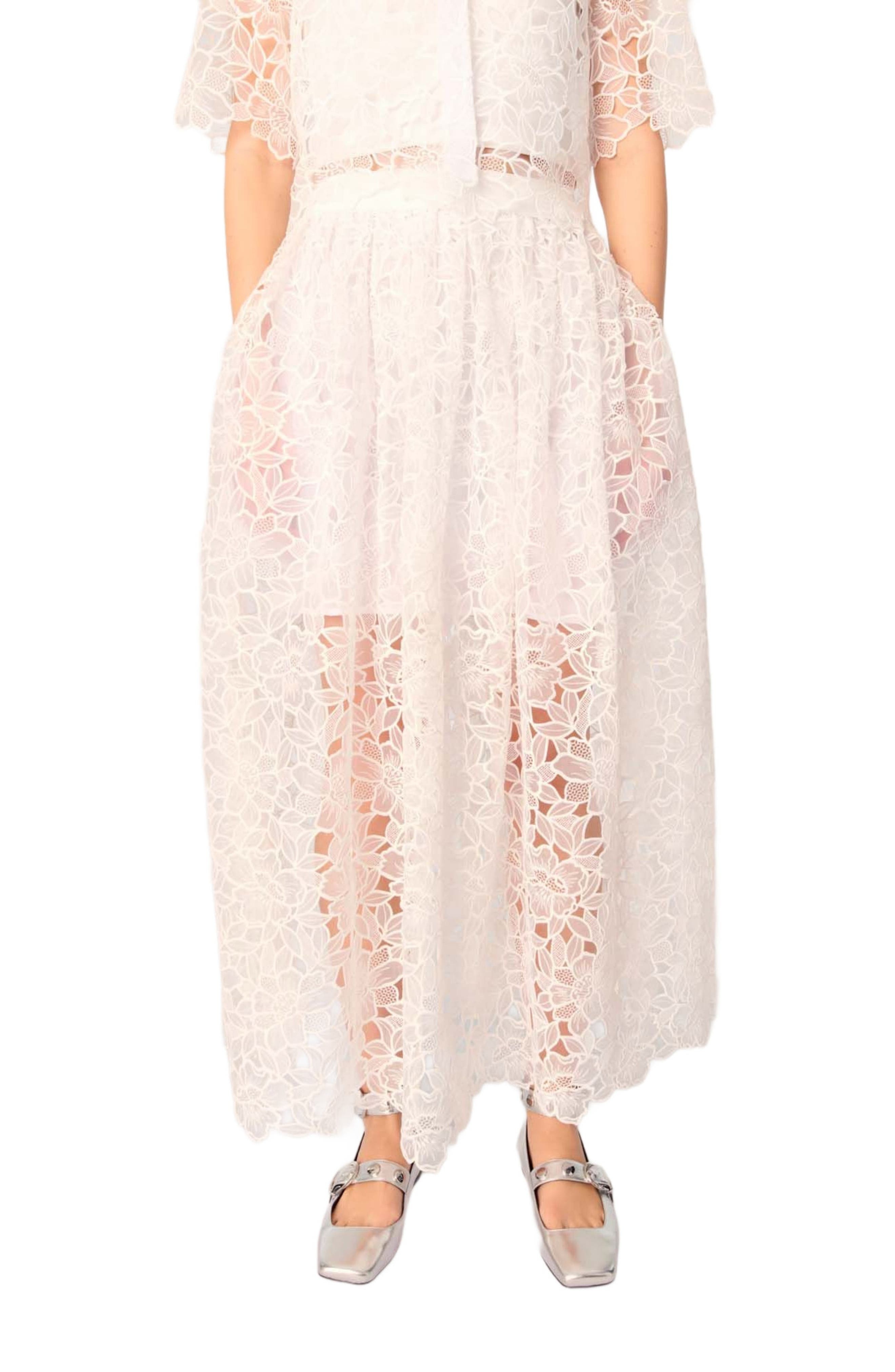 maje Floral guipure maxi skirt in White at Nordstrom - 5