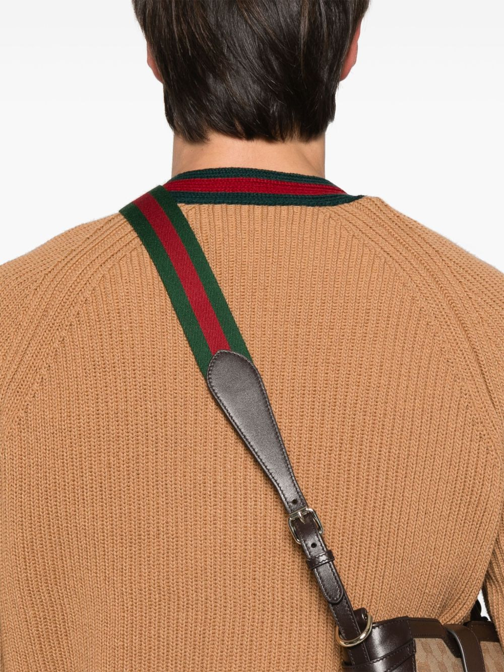 Web stripe-trim wool cardigan - 5