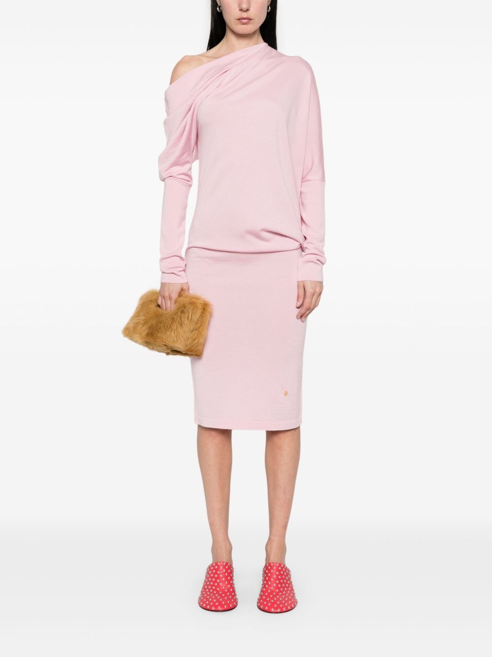 asymmetric-neck mini dress - 2
