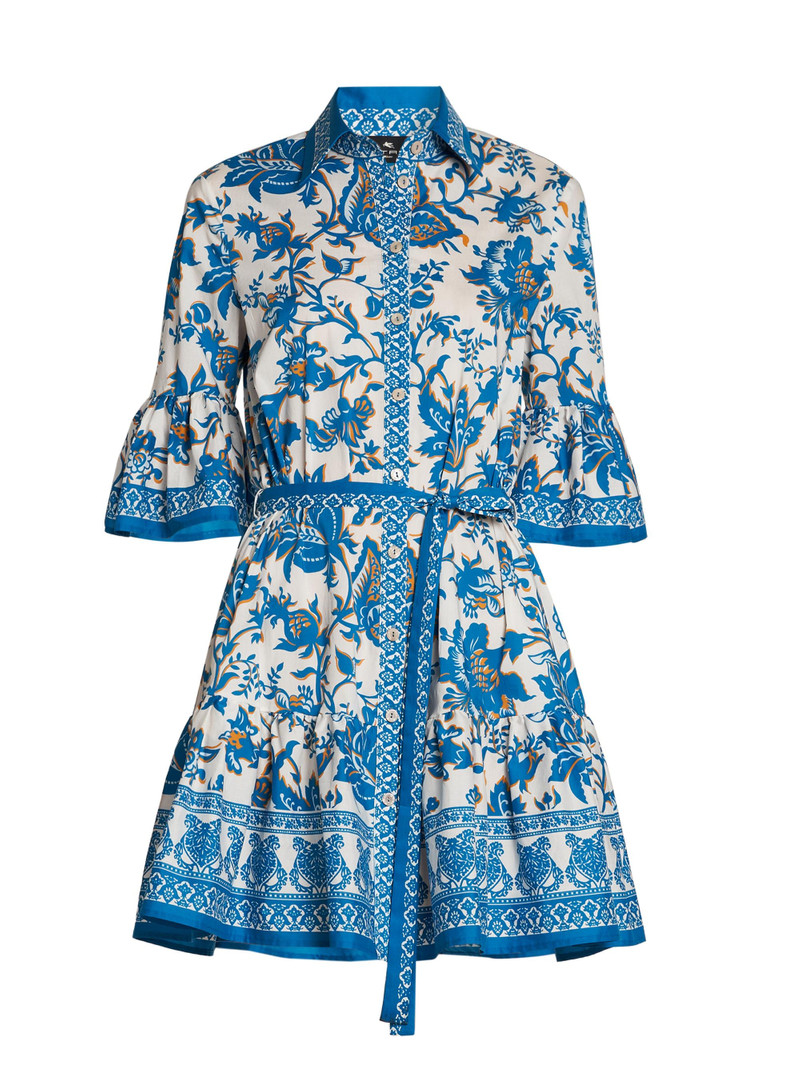 Women's Floral Stretch Cotton Mini-Shirtdress - Stampa Bianco 1