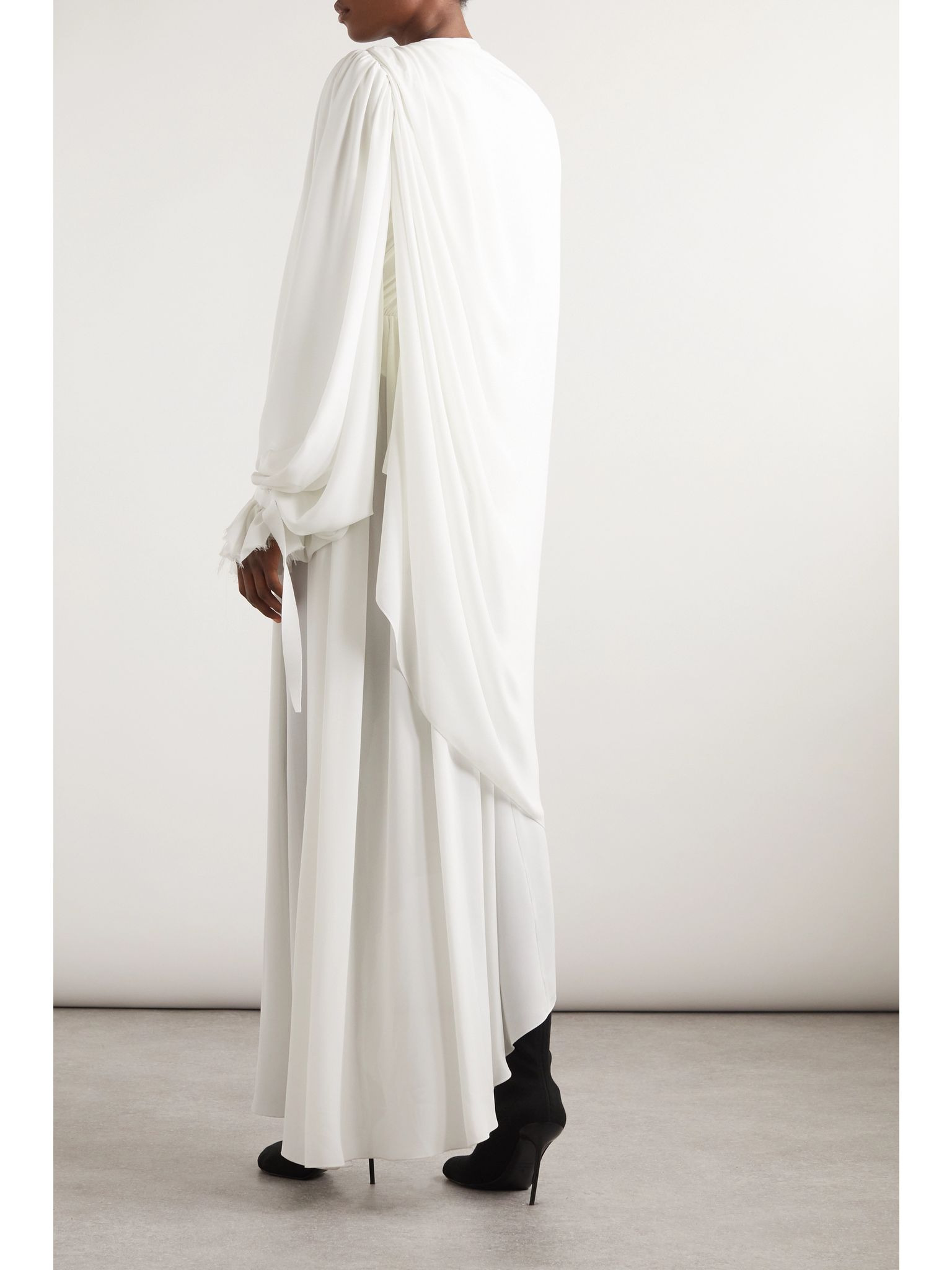 Asymmetric draped cape-effect pleated crepe dress White - 3