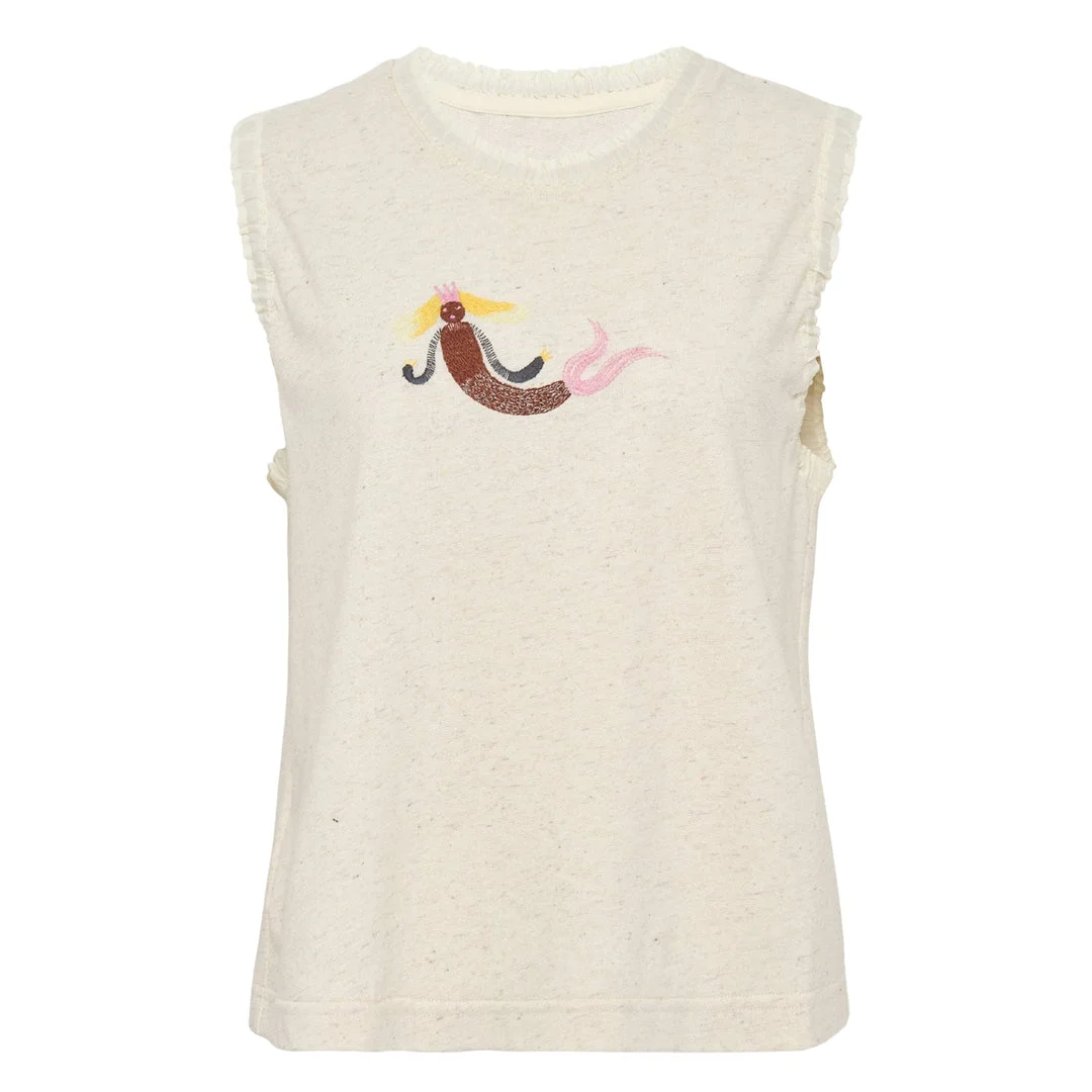 Printed Cotton Silk Sleeveless Tee - 1