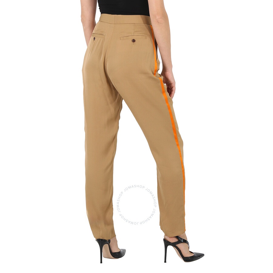 Burberry Satin Stripe Crepe Tailored Trousers In Driftwood - 6
