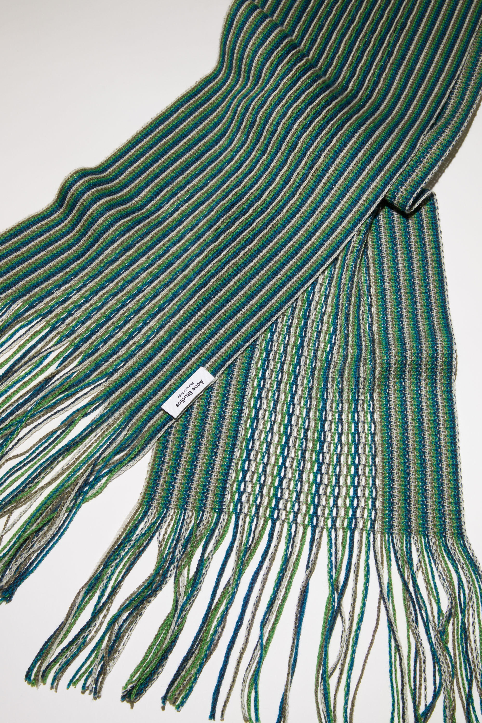 Striped long slim scarf - Petrol blue/green/white - 4