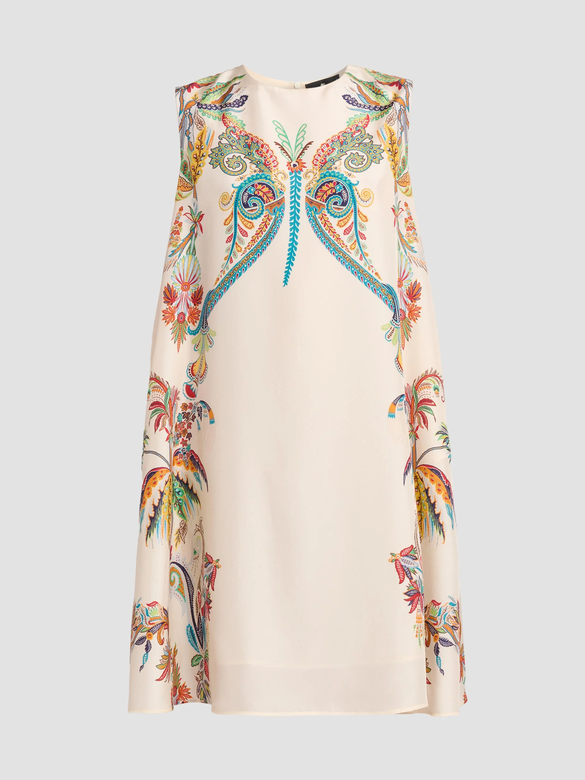 Women's Paisley Silk A-Line Dress - Printed White - 1