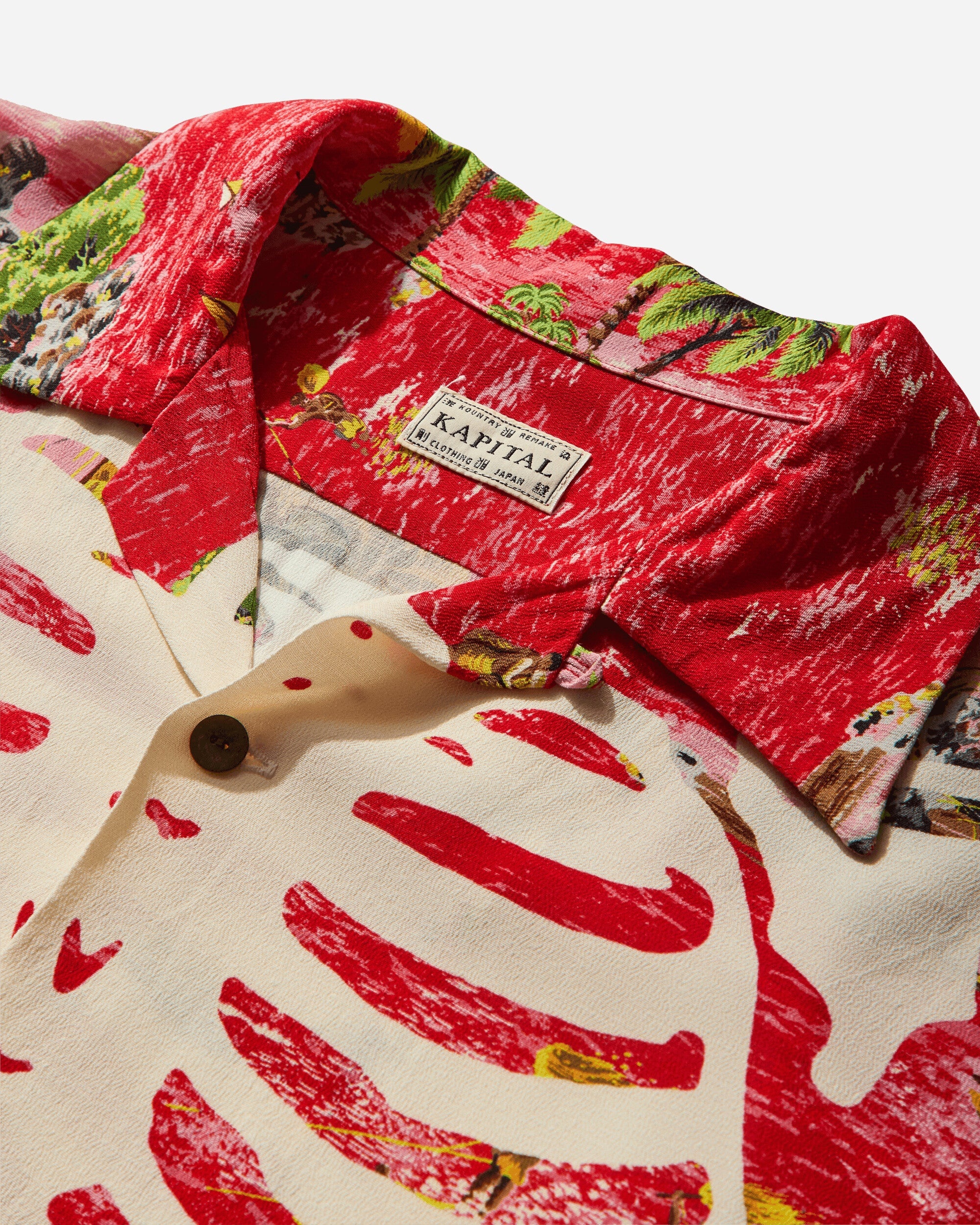 Men's Rayon Kamekameha Bone Aloha Shirt Red - 3