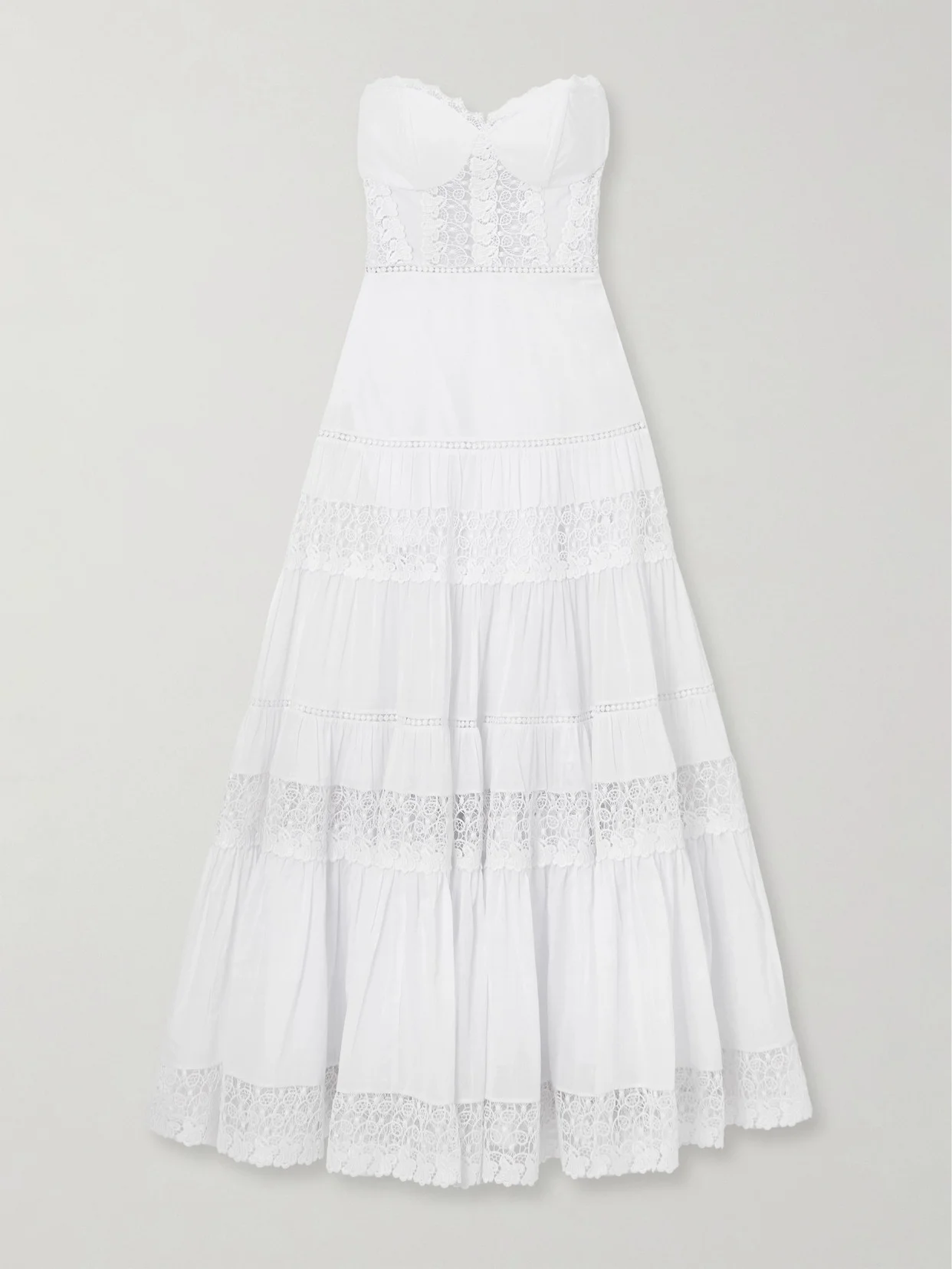 Monnet Strapless Guipure Lace-trimmed Cotton-blend Voile Maxi Dress - 1