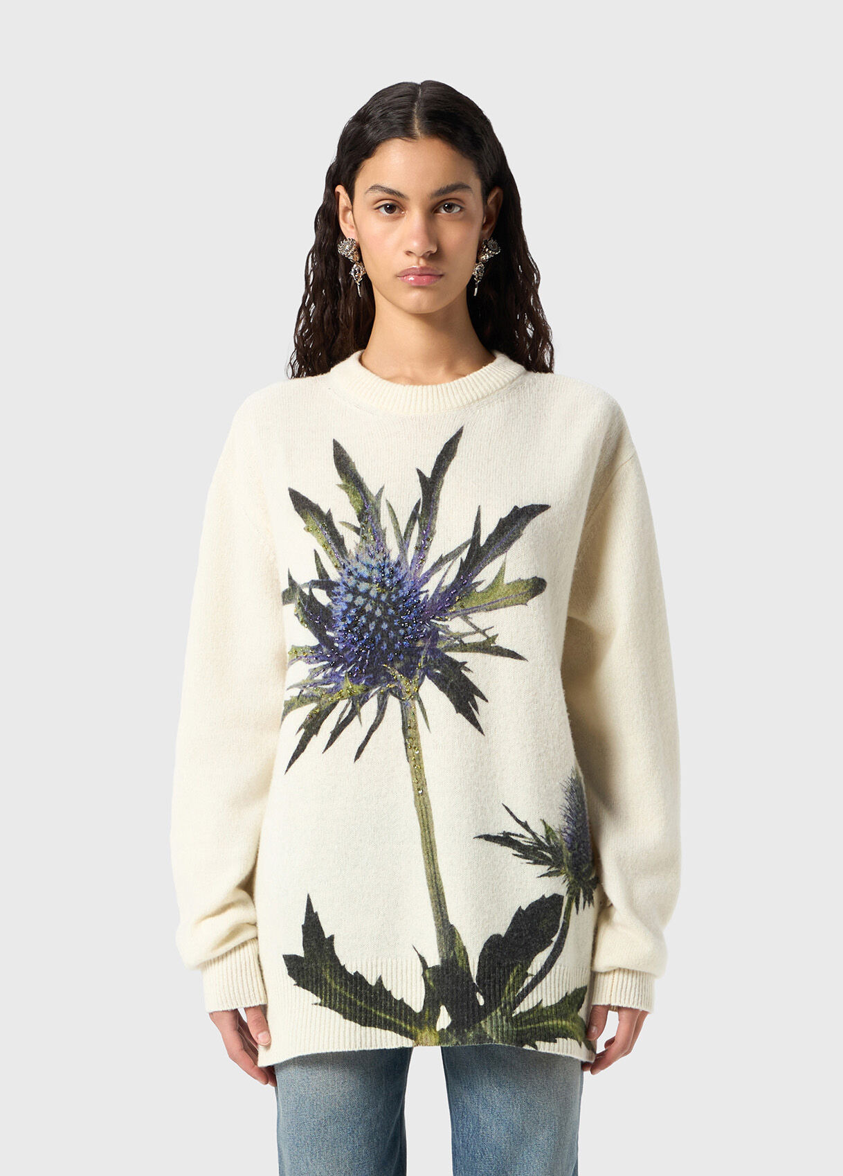 WOOL PRINTED PULLOVER WITH EMBROIDERY - 2