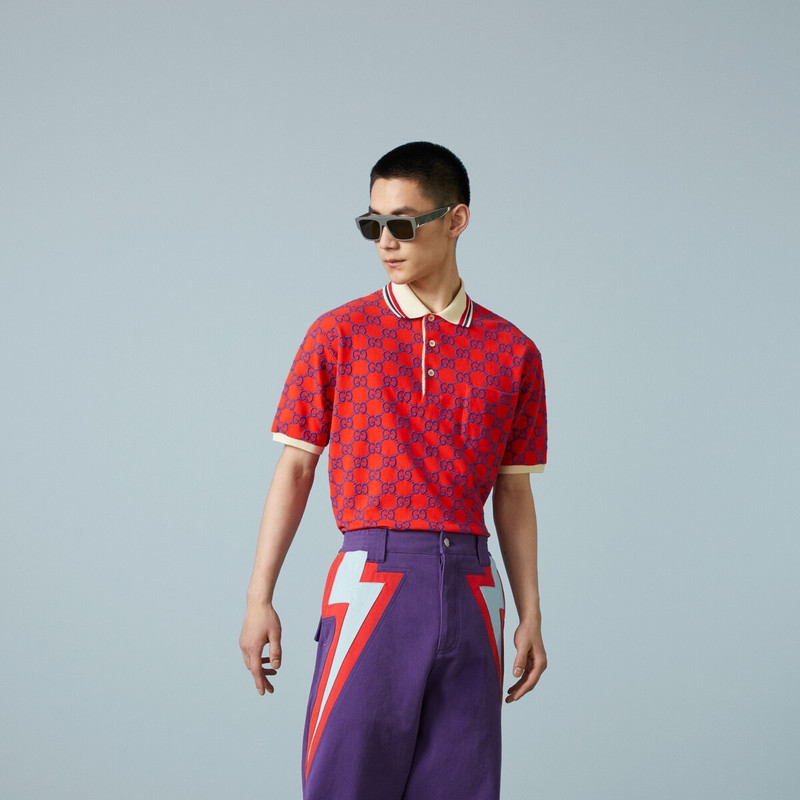 Cotton piquet polo with GG 5