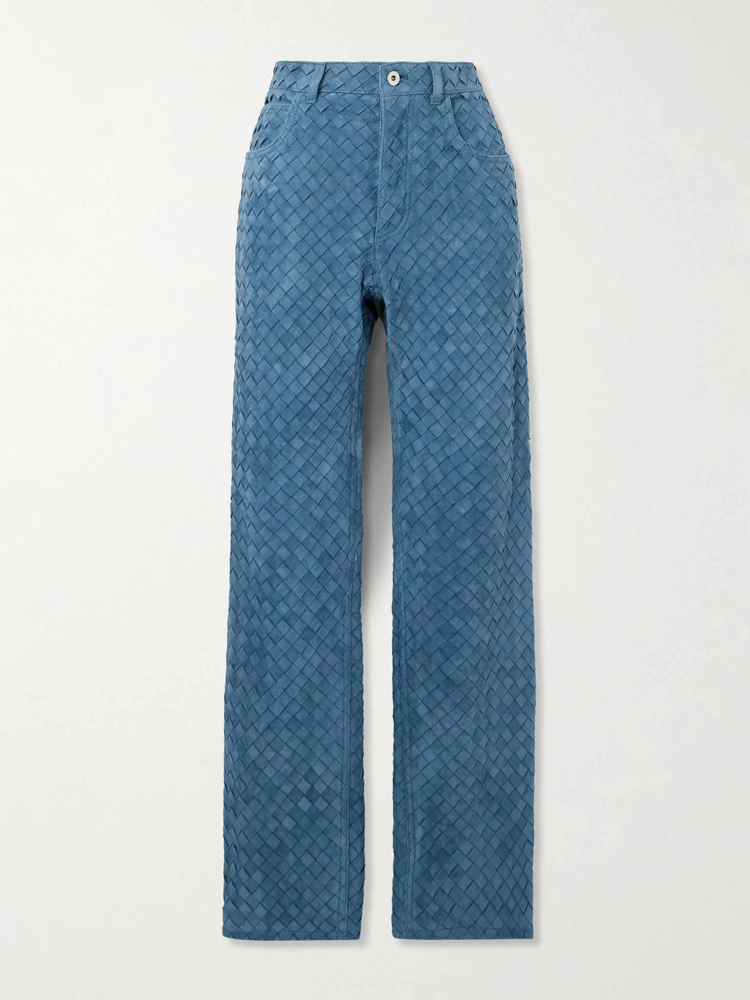 Intrecciato suede straight-leg pants Blue - 1