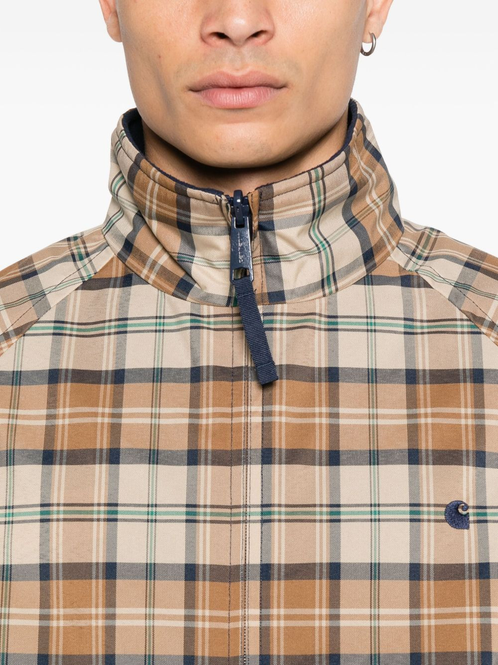 checked zip-up jacket - 5