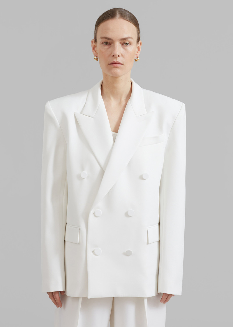 Zia Covered Buttons Blazer - White 8