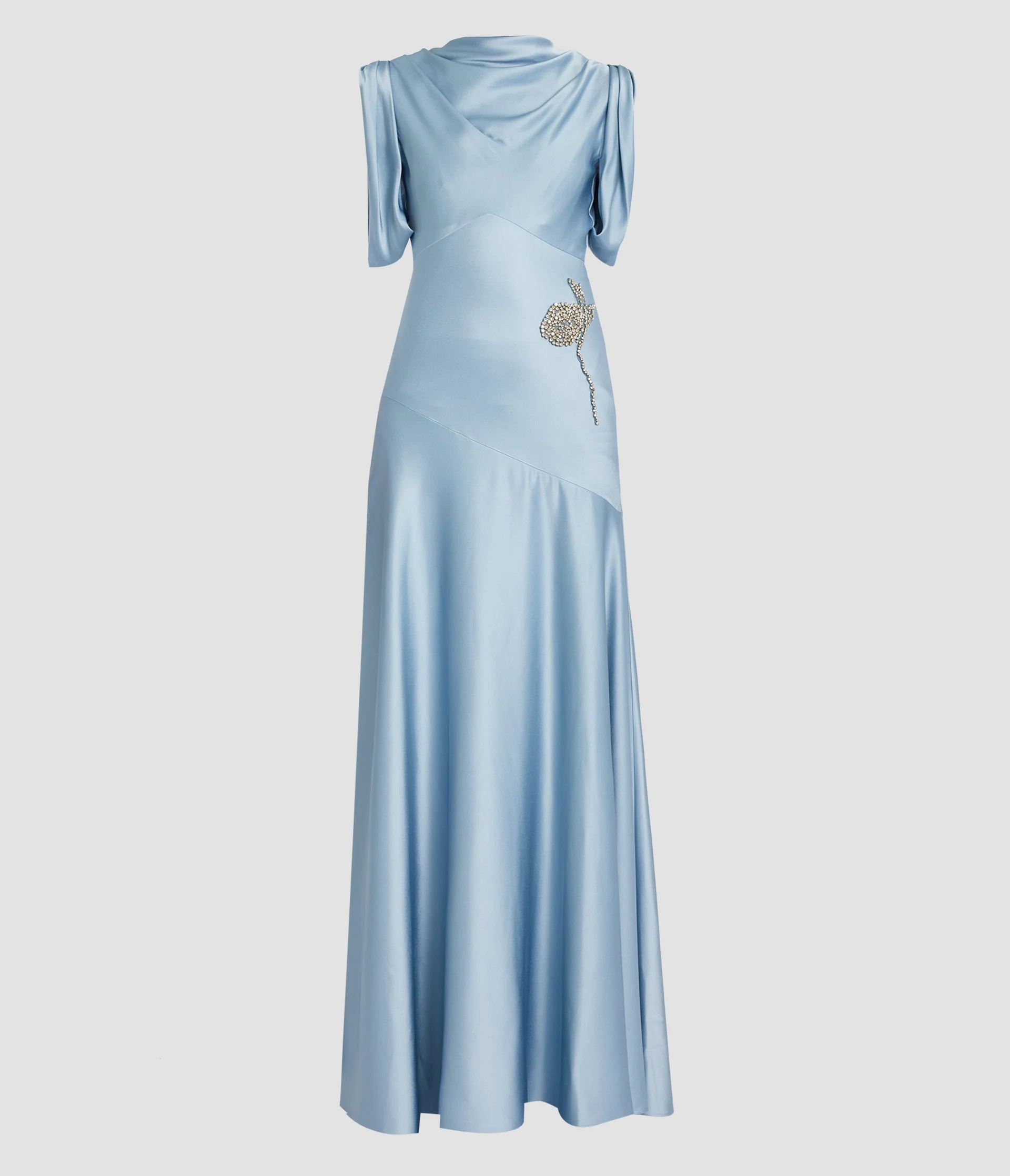 EMBROIDERED SATIN SLEEVELESS GOWN - 1