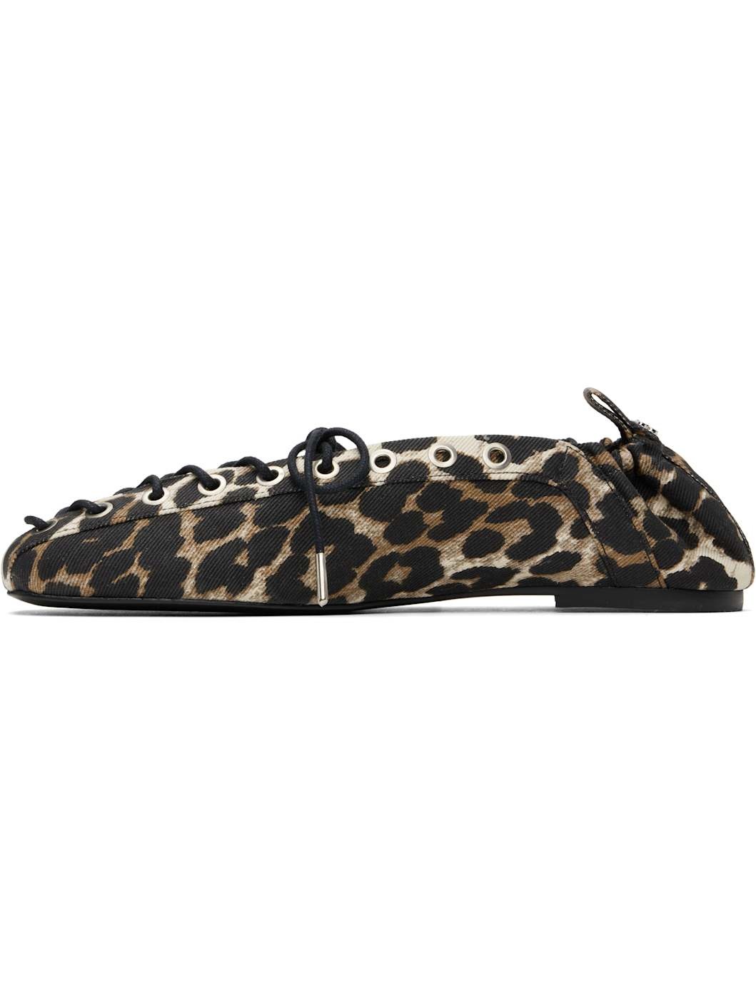 Brown Printed Denim Lace-Up Ballerina Flats - 3