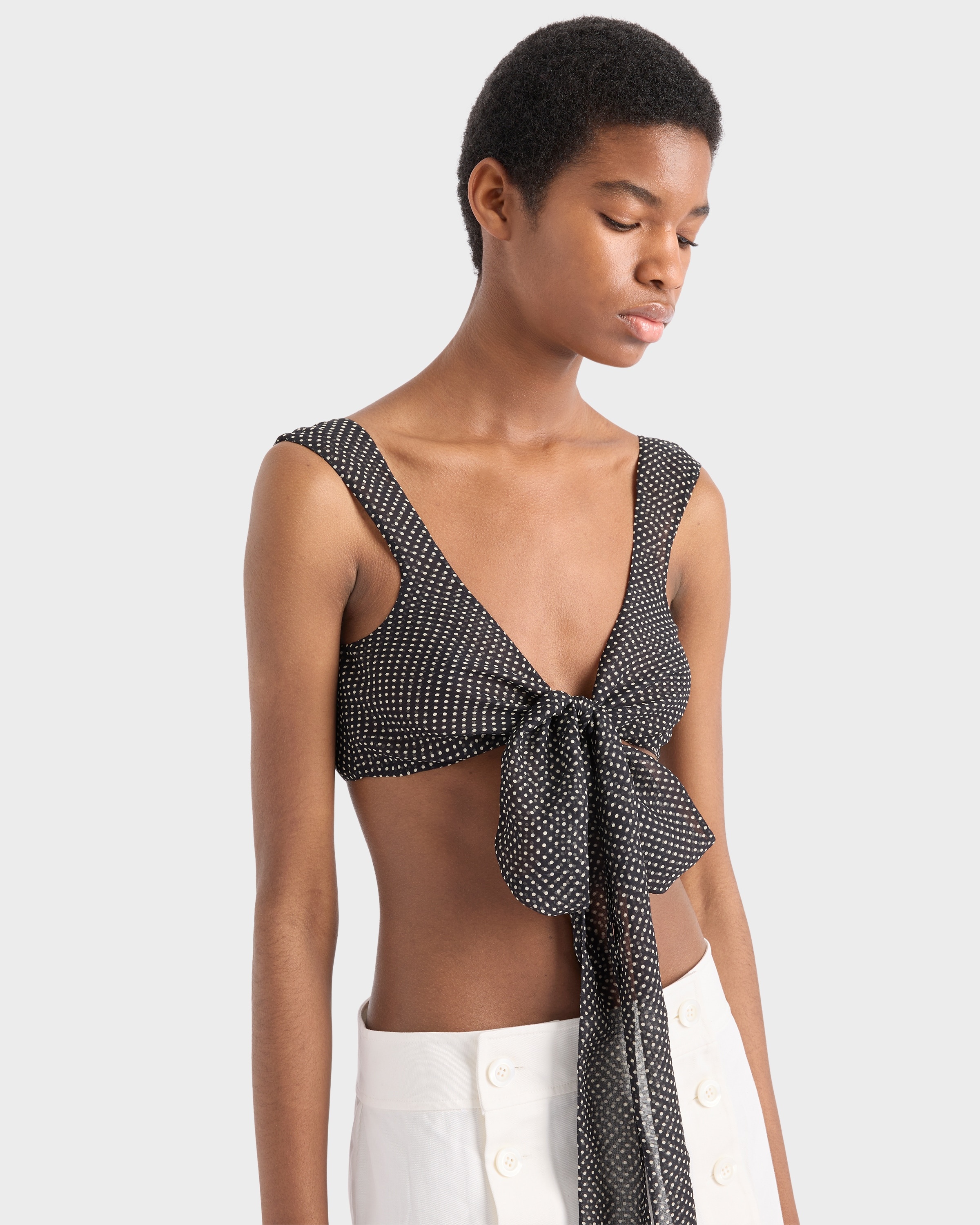 Polka-dot silk chiffon bralette top - 3