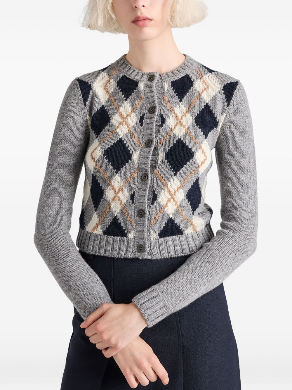 diamond-pattern wool cardigan - 3