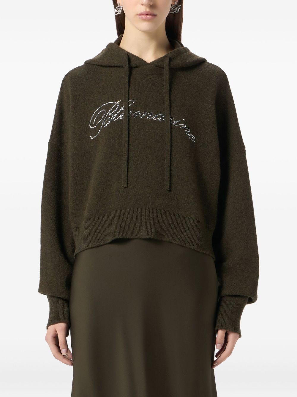 cropped logo-embellished hoodie - 3