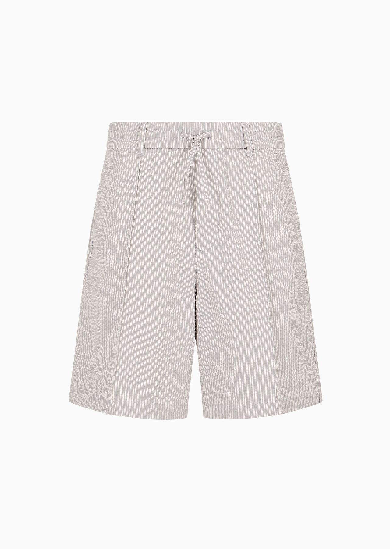 Drawstring Bermuda shorts in striped seersucker fabric - 1