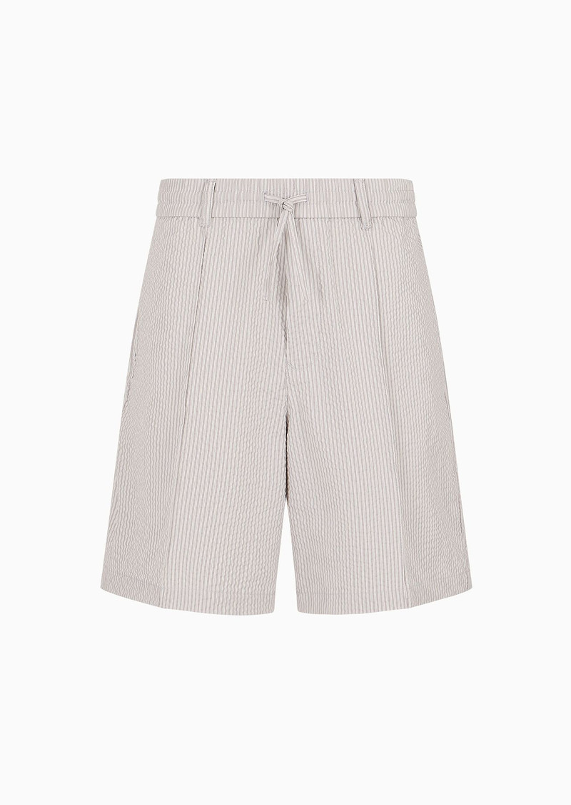 Drawstring Bermuda shorts in striped seersucker fabric 1