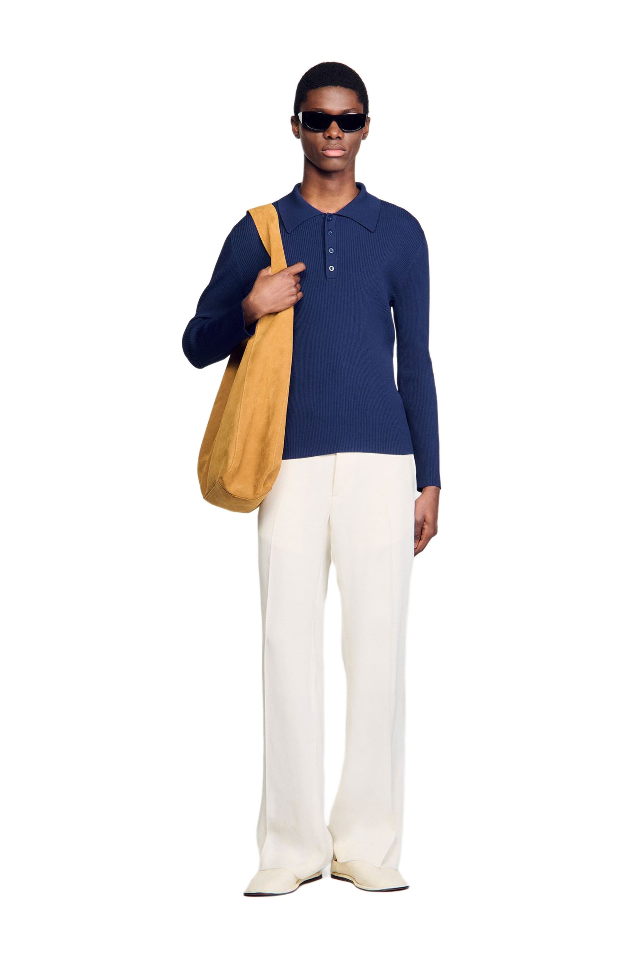 SANDRO Rib knit polo shirt in Royal Blue at Nordstrom - 6