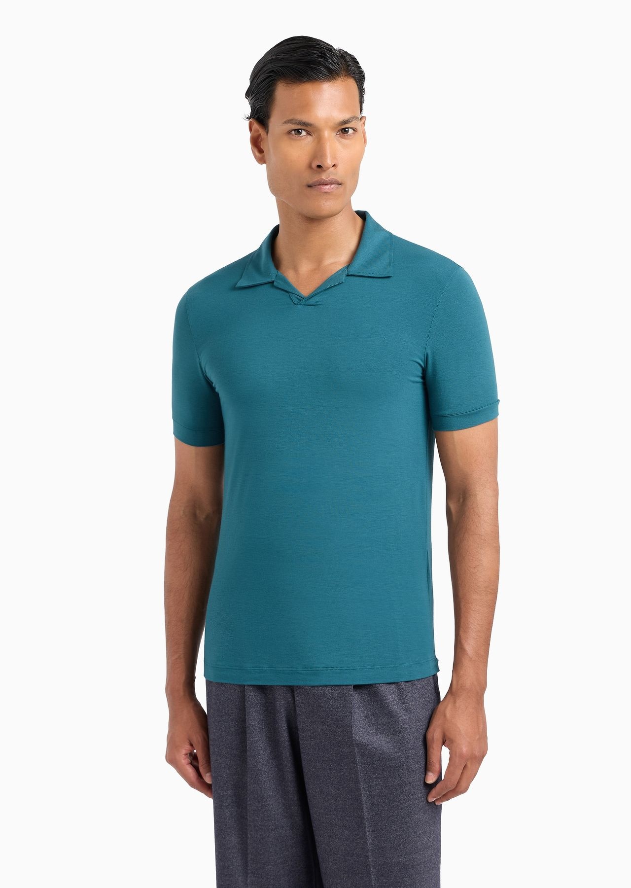 Stretch viscose jersey short-sleeved polo shirt - 3