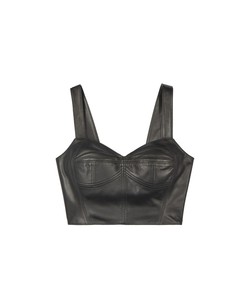 BLACK LEATHER BUSTIER TOP 1