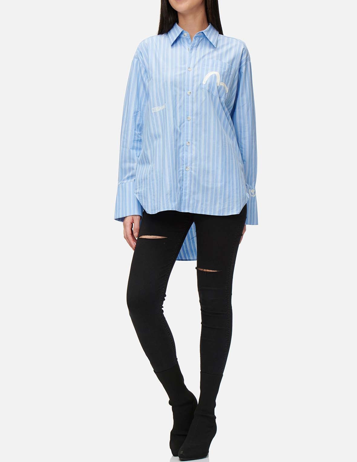 Drape Collar Pinstripe Shirt - 3