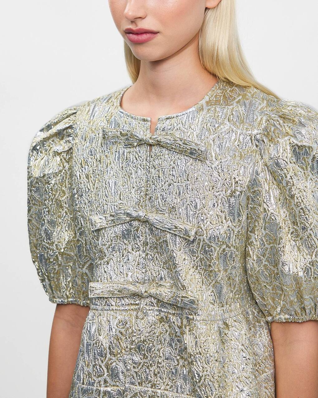 Blouse Metallic Cloque Peplum Silver/guld - 5