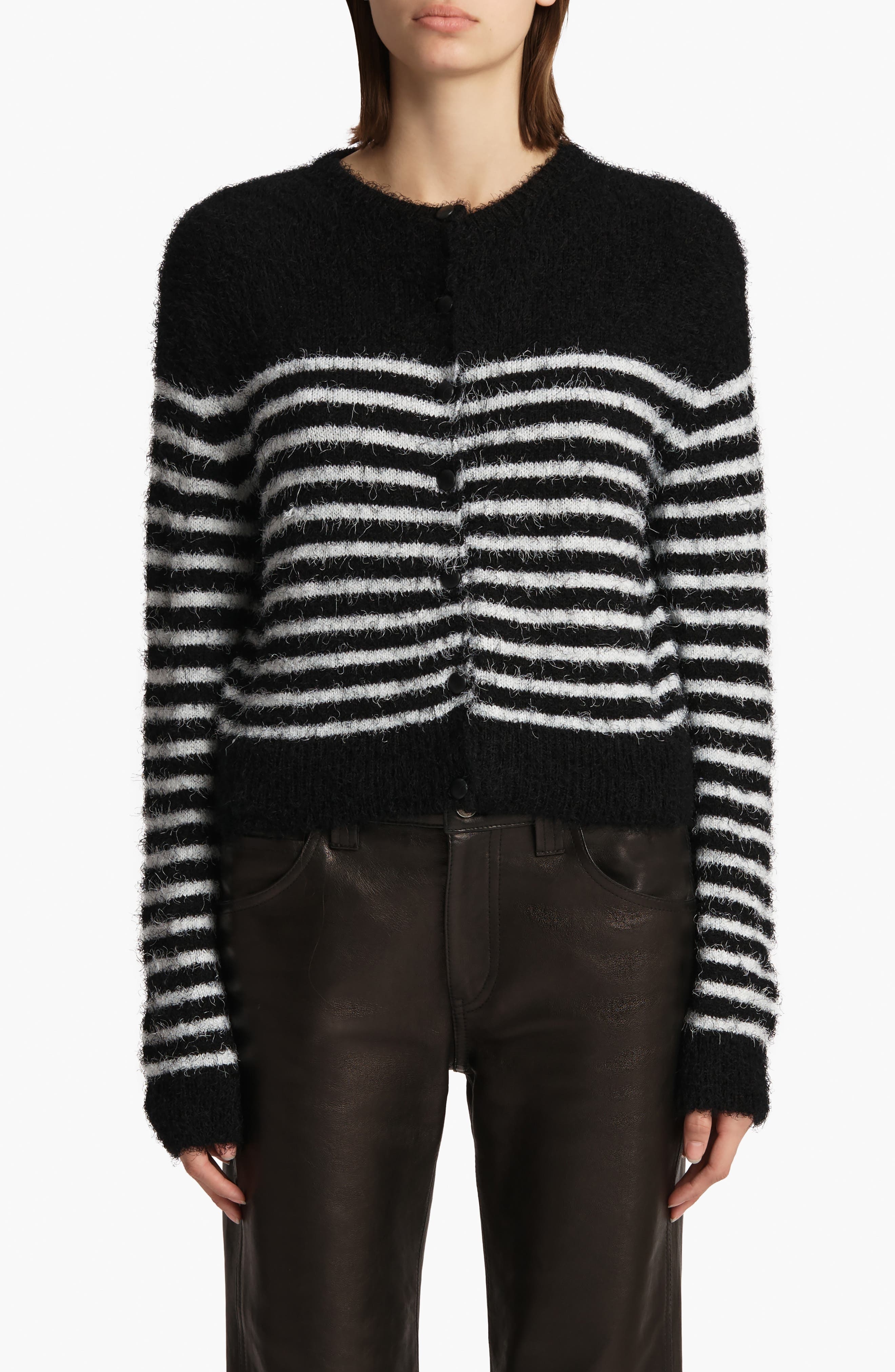 Khaite Jules Silk & Cashmere Eyelash Cardigan in Black /Glaze at Nordstrom - 1