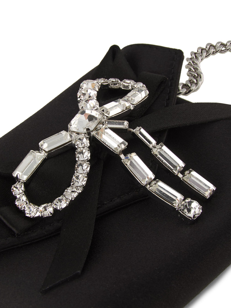 Women's Crystal-Bow Satin Card Case - Black Silver 5