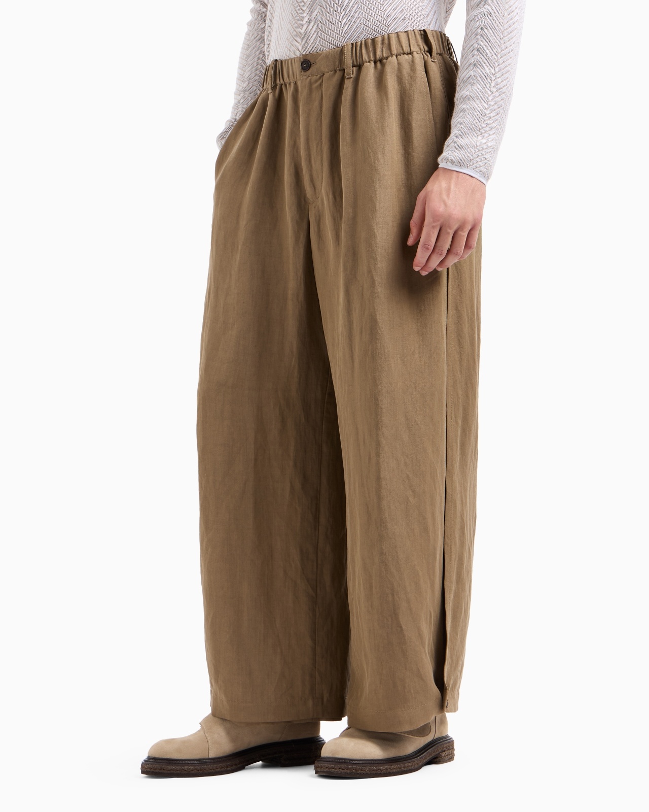 LINEN AND SILK WIDE TROUSERS - 4