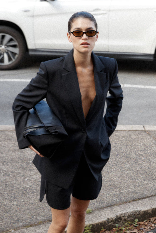 Split Back Blazer - Black Pinstripe - 9