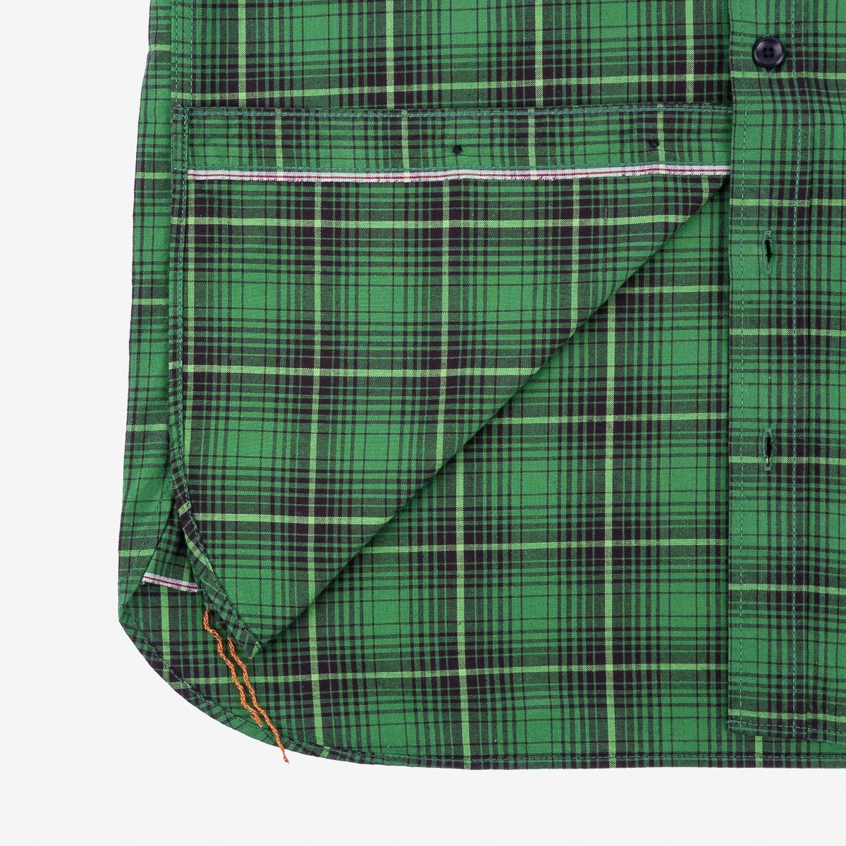 IHSH-392-GRN 5oz Selvedge Short Sleeved Work Shirt - Green Vintage Check - 8