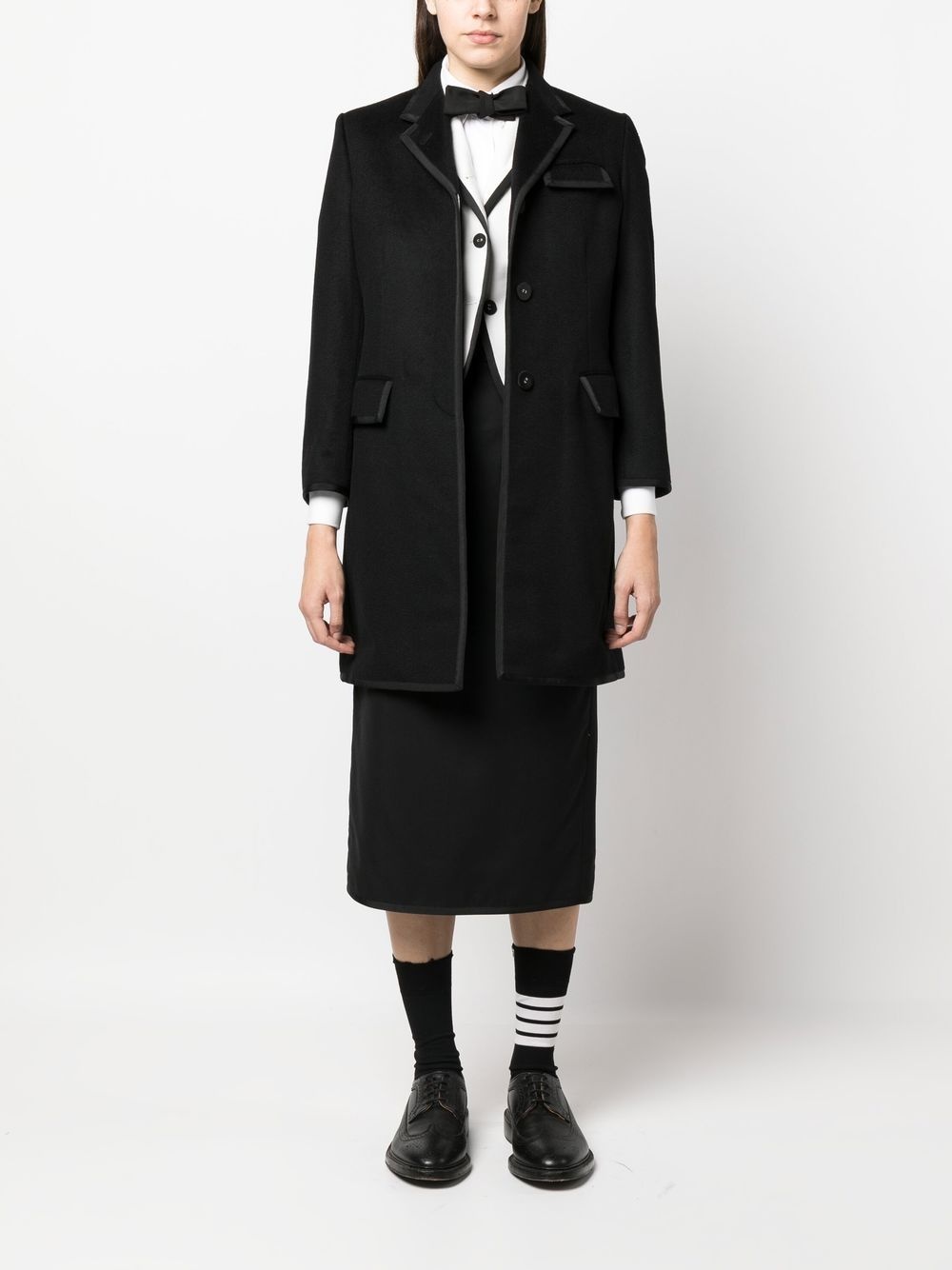 long grosgrain ribbon-trim coat - 2