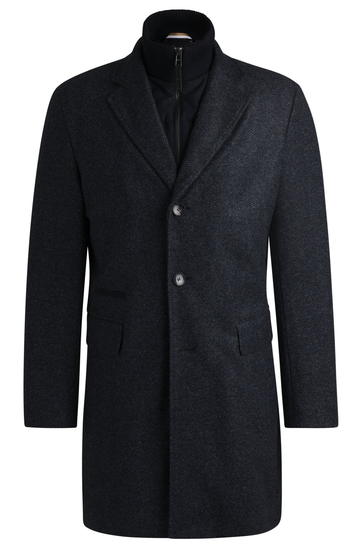 HERRINGBONE SLIM-FIT COAT WITH DETACHABLE ZIP-UP INNER - 1