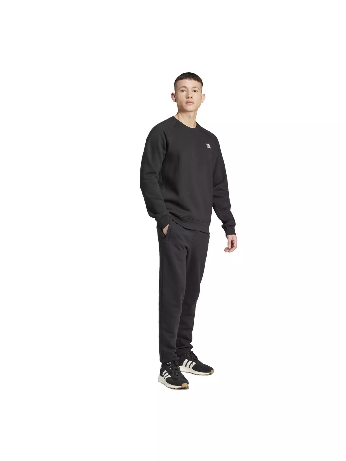 Originals Men's Trefoil Essentials Lifestyle Crew Sweatshirt -Black - 5