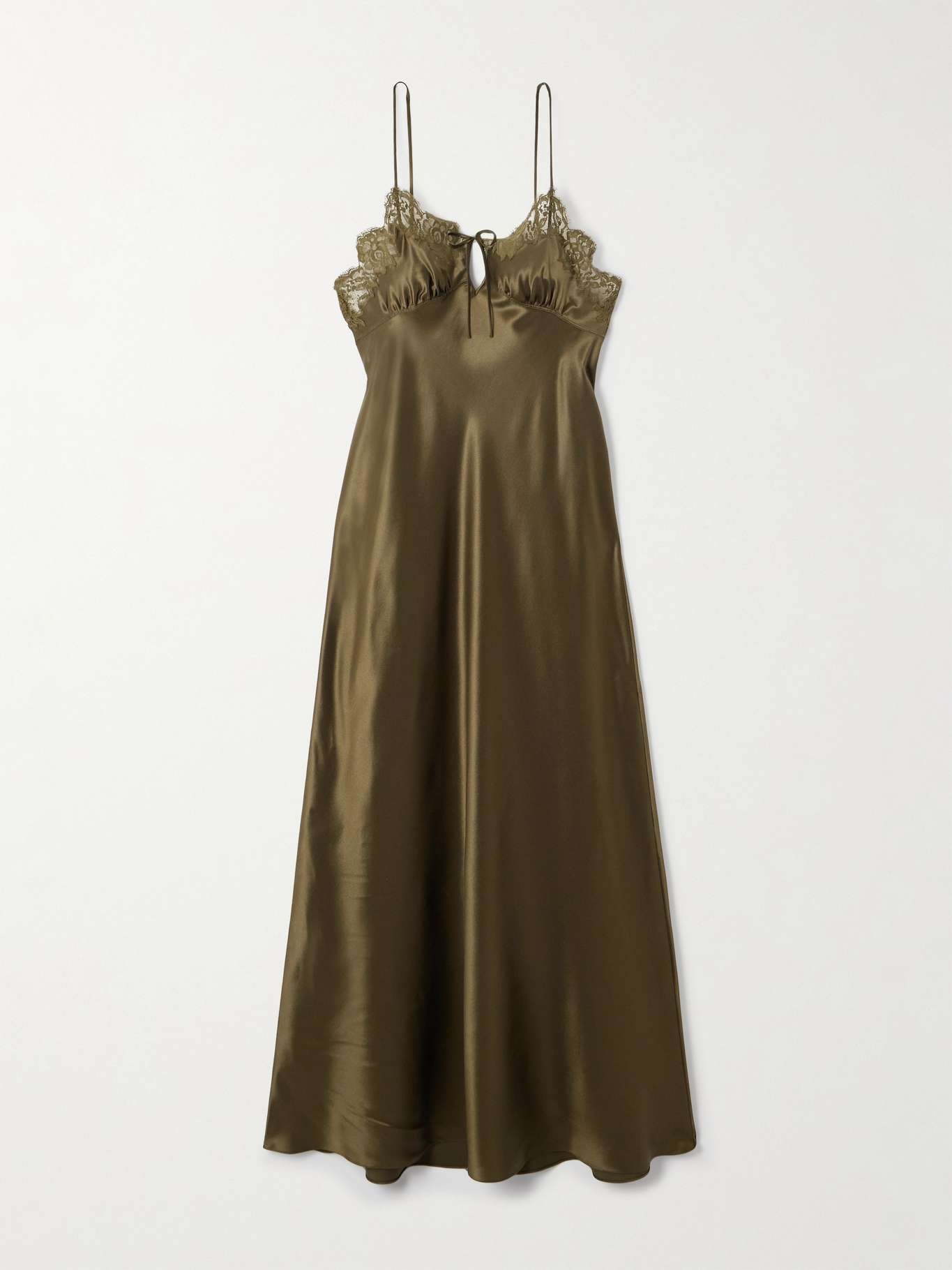 Lace-trimmed silk-satin midi dress Green - 1