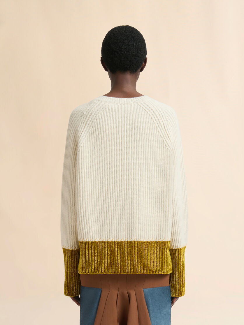 CREAM WOOL COLOR-BLOCK SWEATER - 3