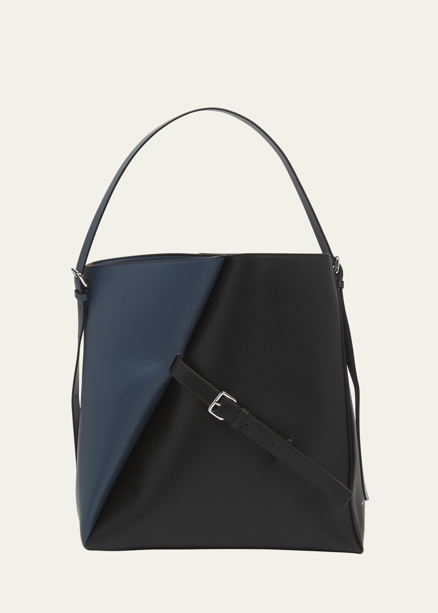 Two-Tone Leather Reverse Hobo Bag - 1