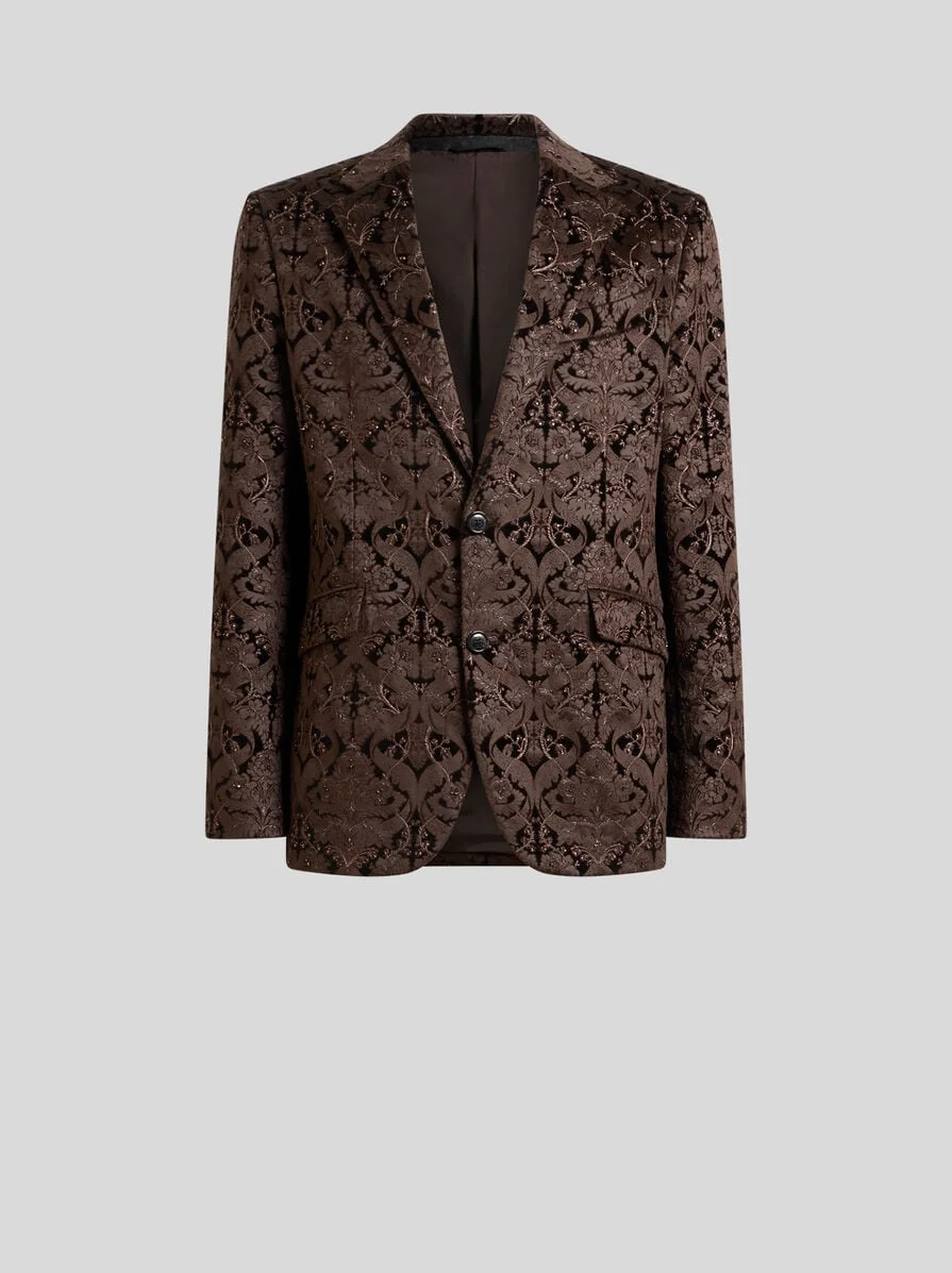 SINGLE-BREASTED COTTON JACKET WITH CRYSTALS AND DAMASK MOTIF - 1