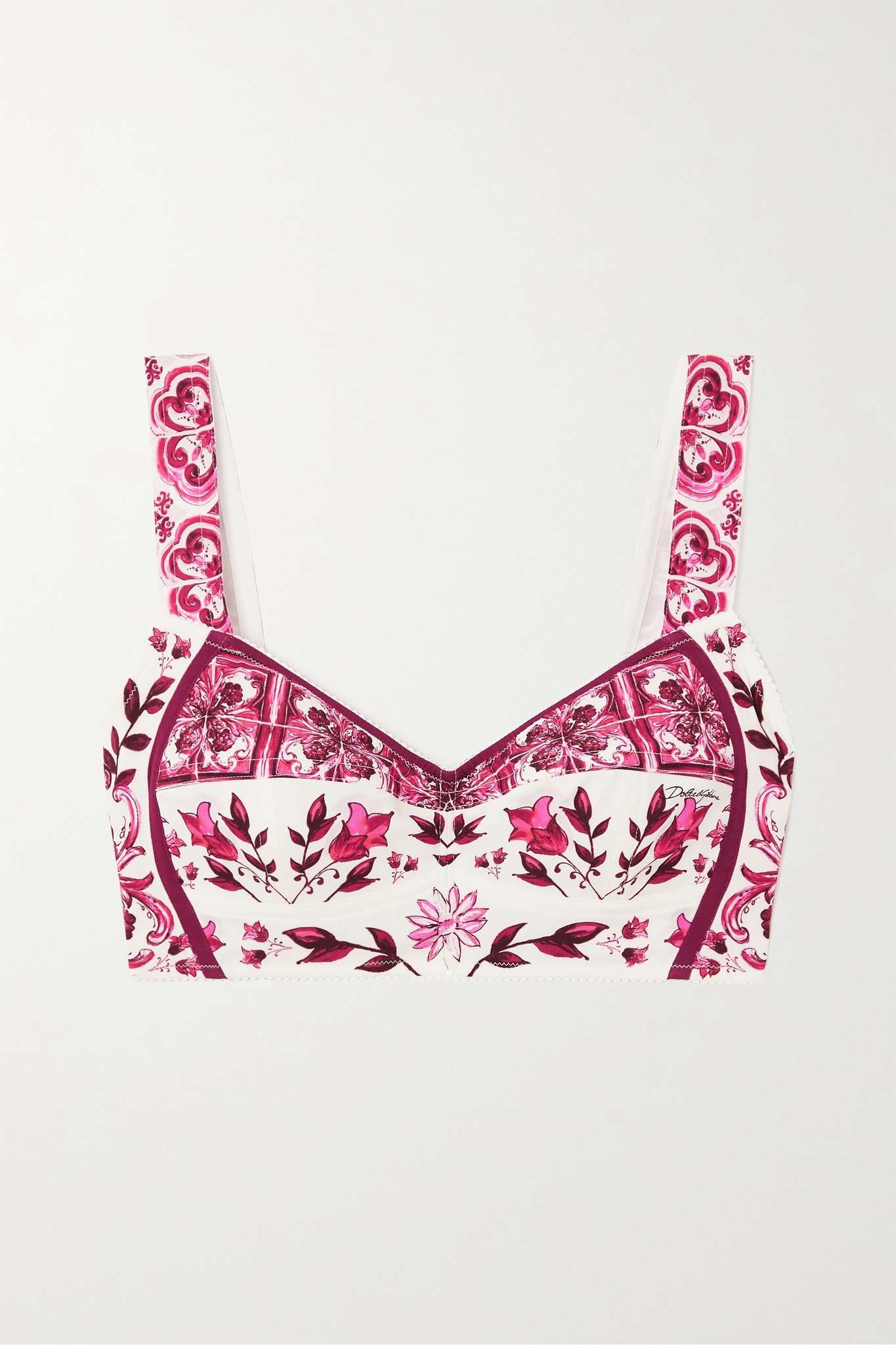 Cropped printed stretch silk-blend bustier top - 1