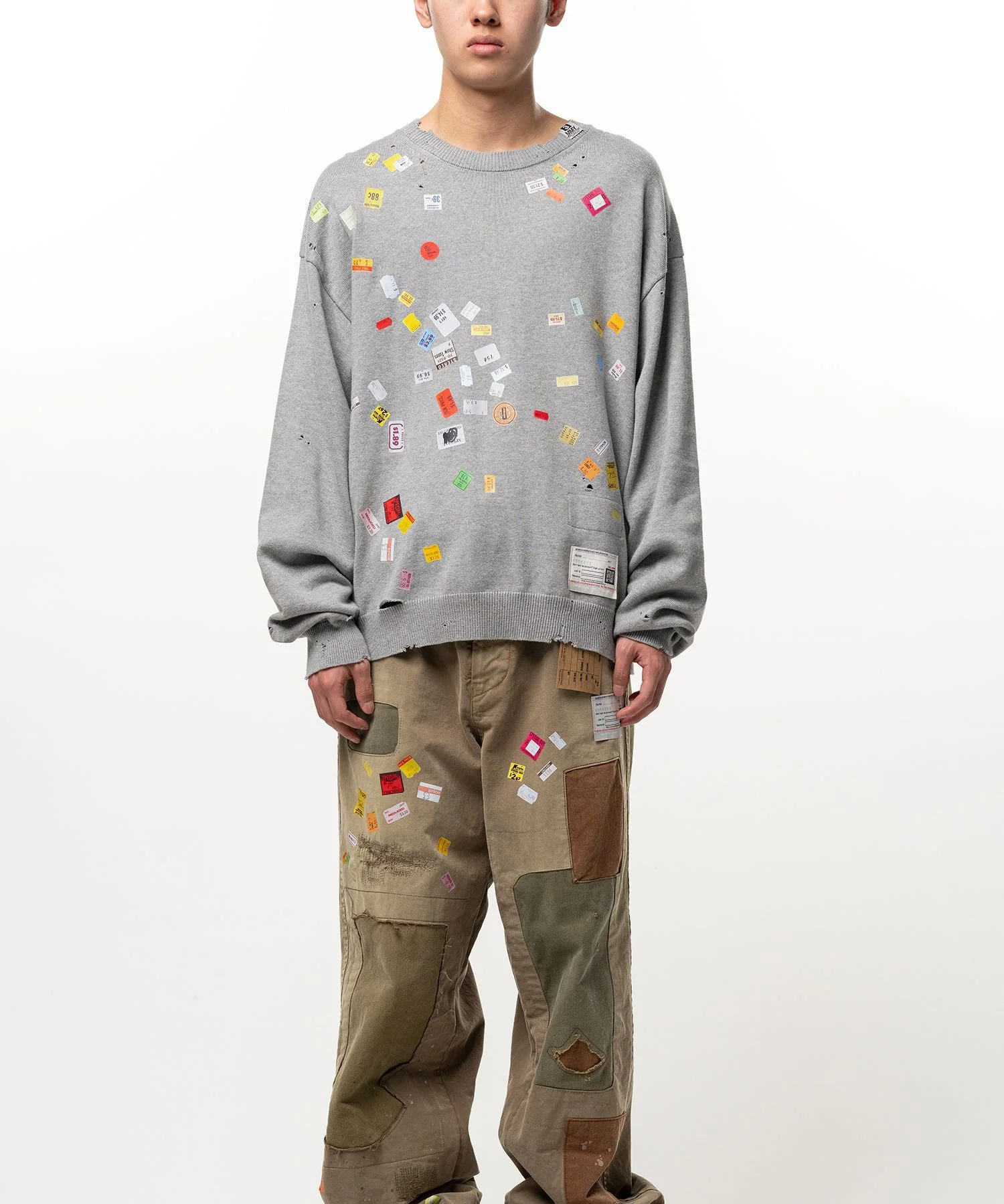 Price Tag Sticker Printed Knit Sweater - 1