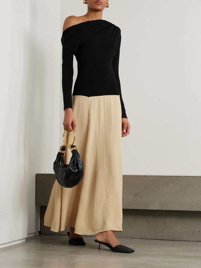 ESSE Studios Dasha Duo asymmetric cutout stretch-knit and gauze maxi dress Black outlook