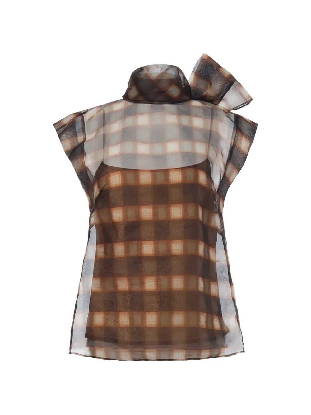 plaid shoulder-tie blouse - 1