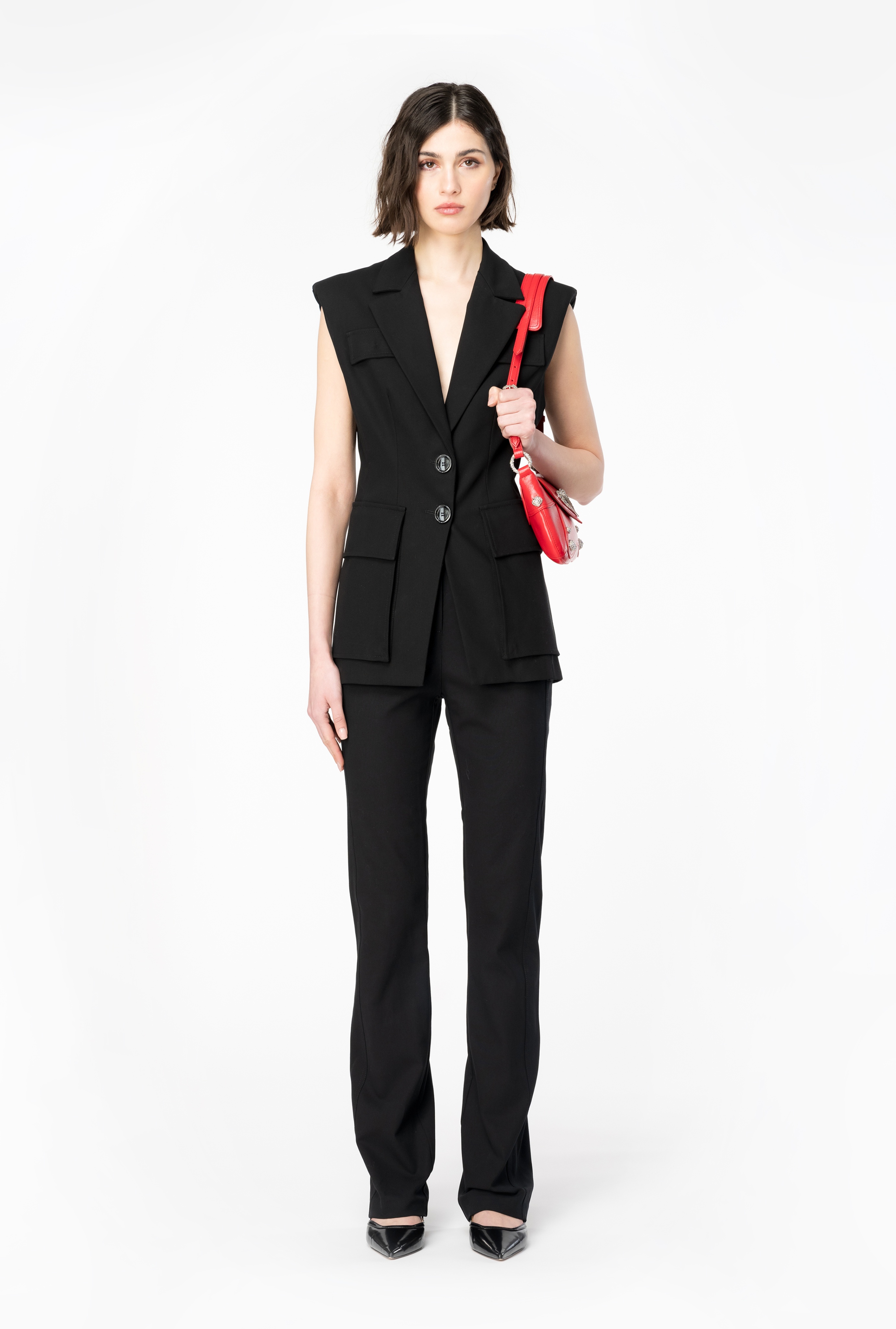 SLEEVELESS STRETCH TRICOTINE BLAZER - 3