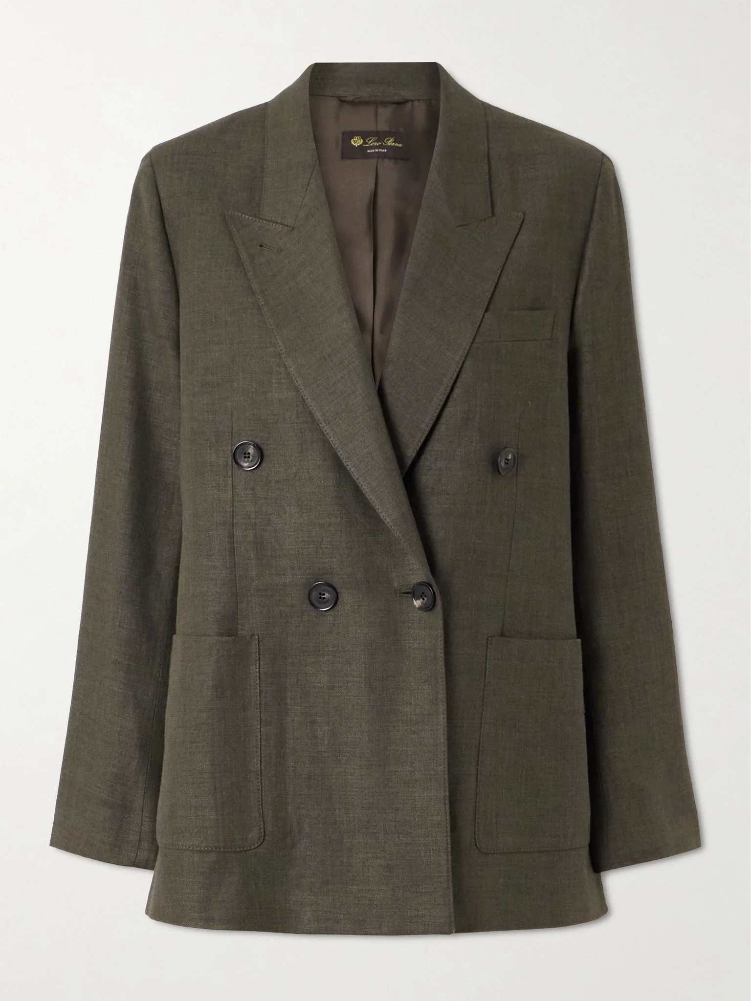 Genny double-breasted linen and wool-blend blazer Dark green - 1