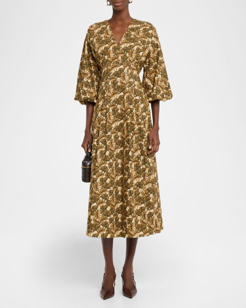 Max Mara Studio Astice Pleated Abstract-Print Cotton Midi Dress outlook