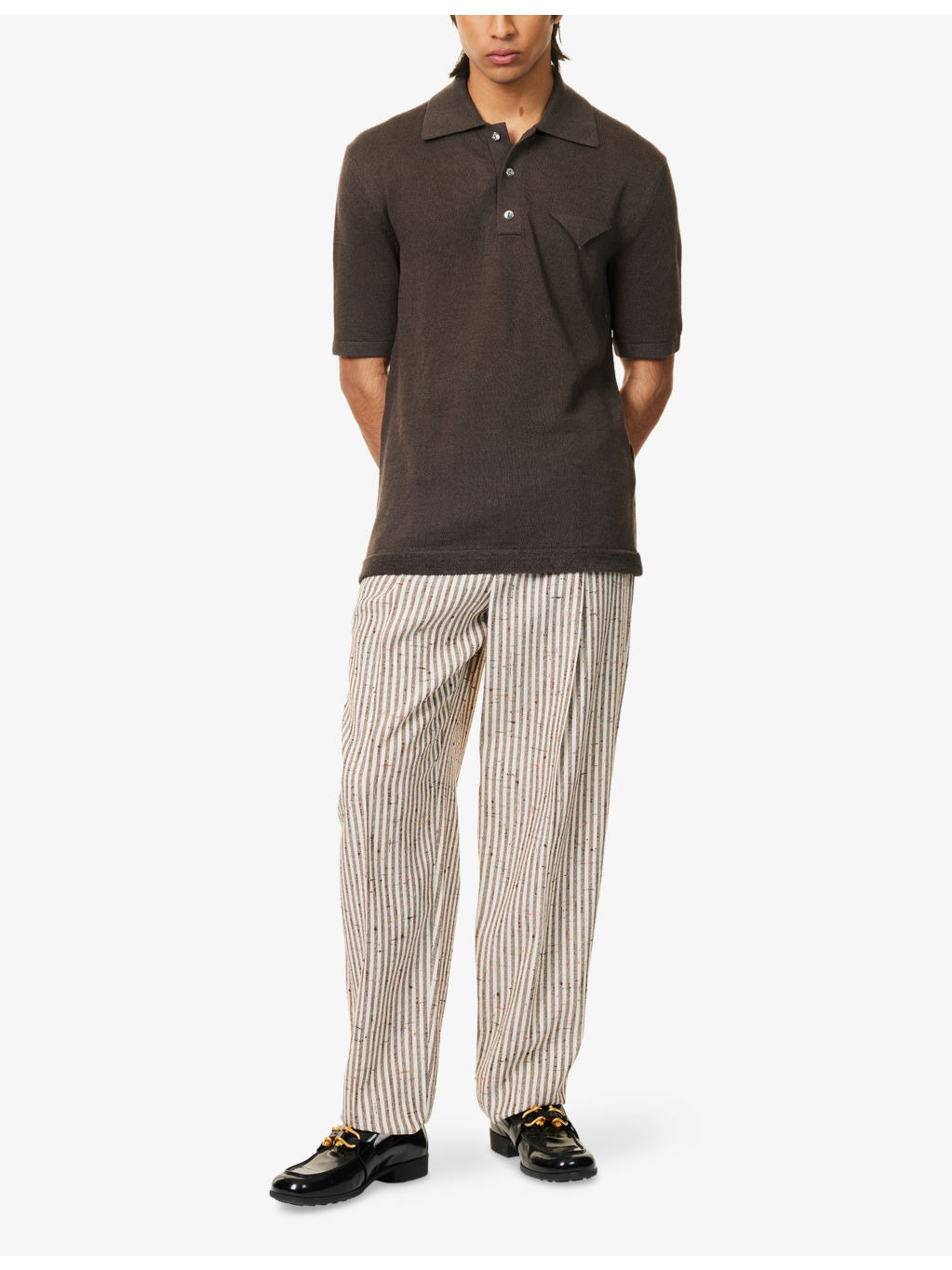 Knitted Short-Sleeves Linen and Cotton Polo Shirt - 2