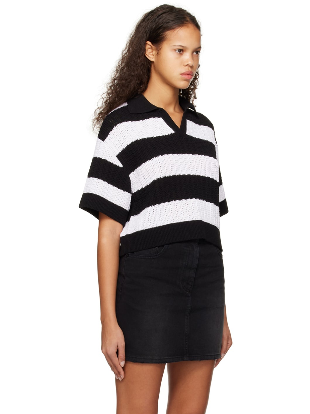 Black & White Striped Polo - 2
